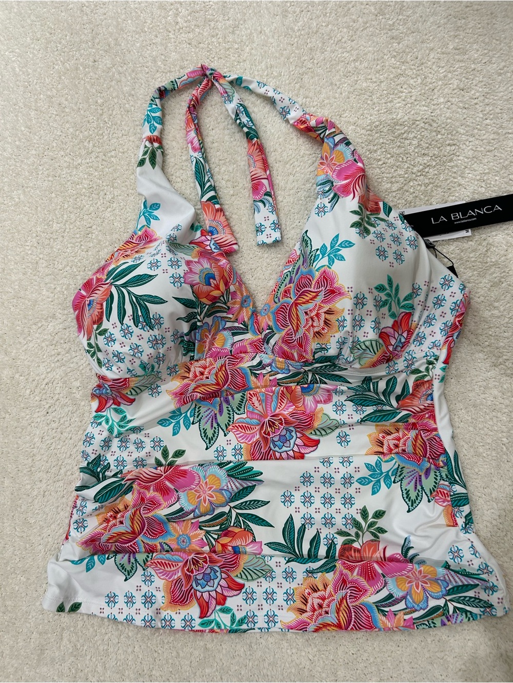 La Blanca Rivera Resort Floral Halter Tankini Swimsuit Set NWT Sz 16 Coastal - Picture 2 of 11